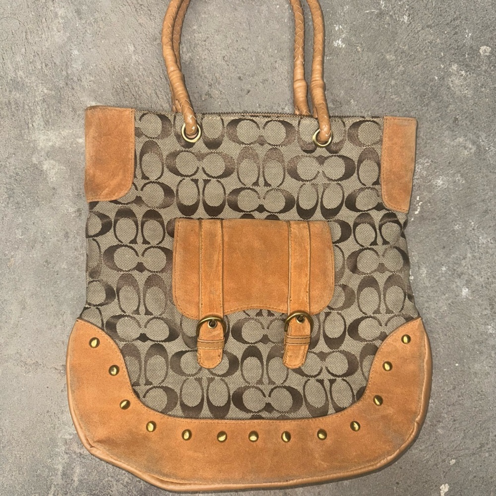 Coach Tan and Brown Signature Tote